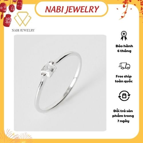 Nhẫn bạc nữ ổ đá vuông viền trơn cao cấp Nabi Jewelry