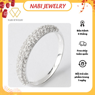 Nhẫn bạc nữ Nabi Jewelry mẫu bo tròn đính ba hàng đá nhỏ lấp lánh
